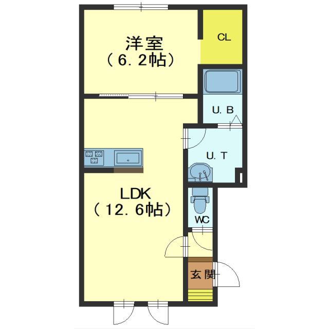 ラフィーネ谷地頭A(1LDK/1階)の間取り写真