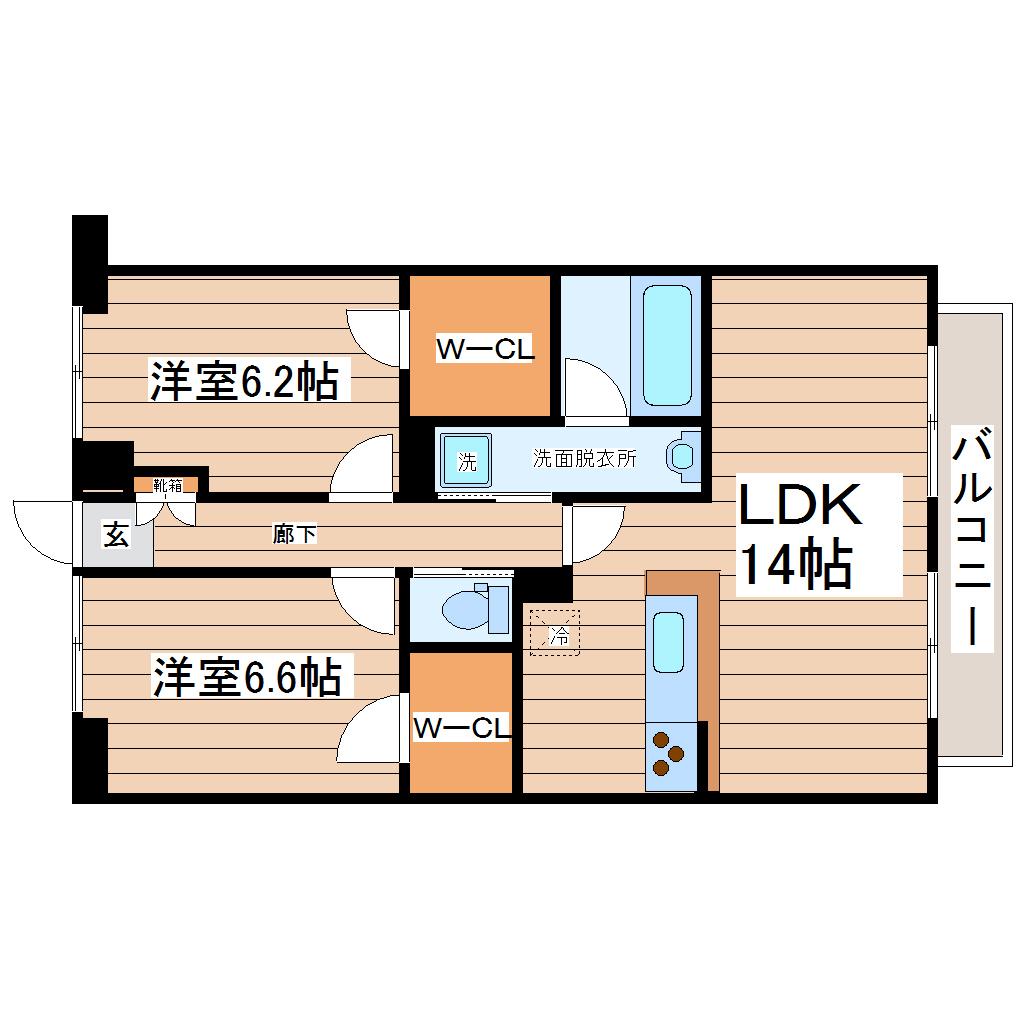 キャロットII(2LDK/2階)の間取り写真