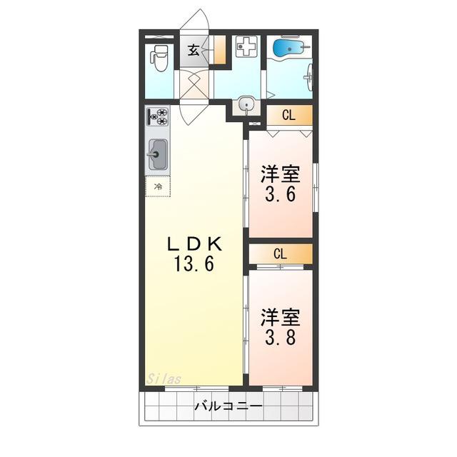 TIO住吉大社(2LDK/2階)の間取り写真