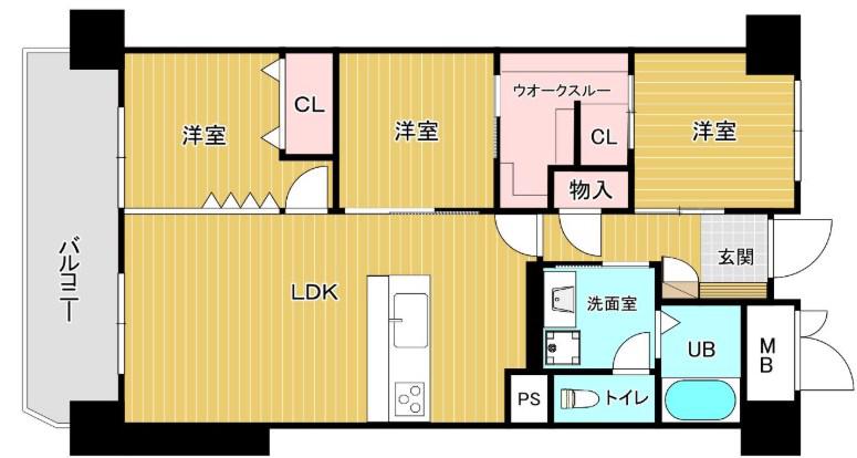 ふよう駅東ハイツ(3SLDK/12階)の間取り写真