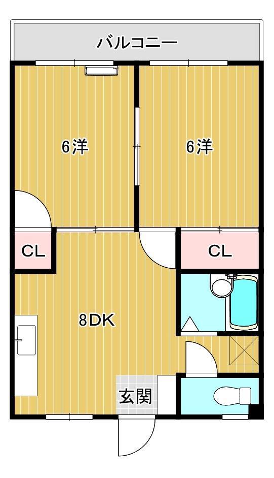 ニューフラワーハイツ(2DK/3階)の間取り写真