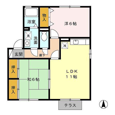 アークフラッツIIB棟(2LDK/1階)の間取り写真