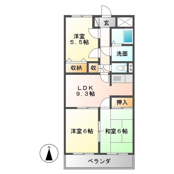 ア・ドリームふじ(3DK/2階)の間取り写真