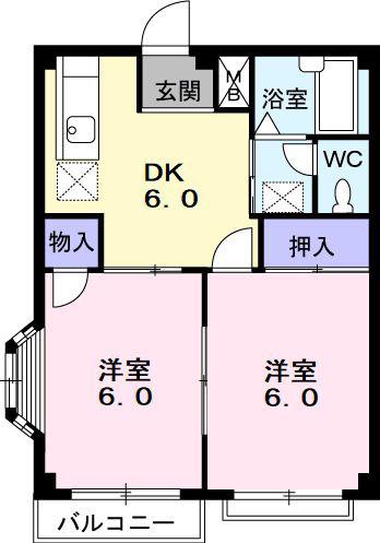 エルディム花月(2DK/2階)の間取り写真