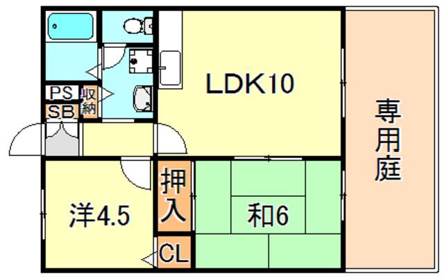 サンビレッジ太寺(2LDK/1階)の間取り写真