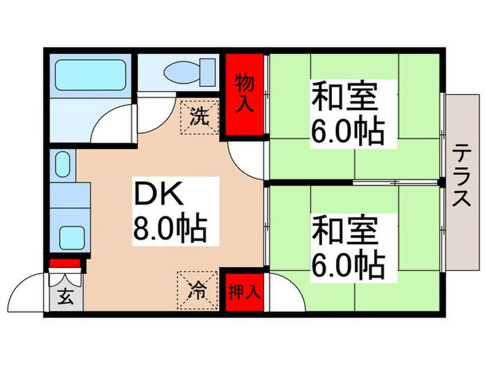 カーサヴァンベールB(2DK/1階)の間取り写真