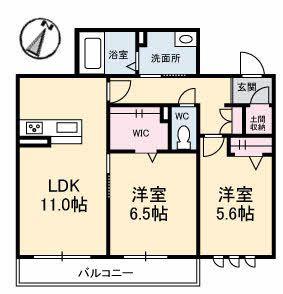 アルフラット津森町(2LDK/2階)の間取り写真