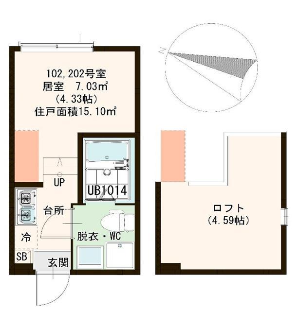 高砂レジデンス(ワンルーム/2階)の間取り写真