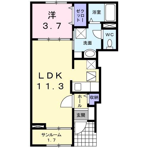 ヴィラージュV(1LDK/1階)の間取り写真