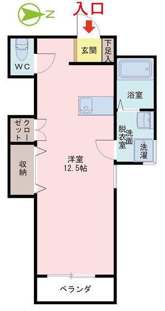 ノースフィールド(ワンルーム/2階)の間取り写真