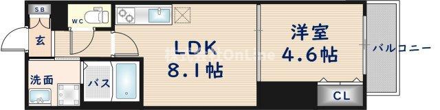 ティアラ北巽(1LDK/3階)の間取り写真