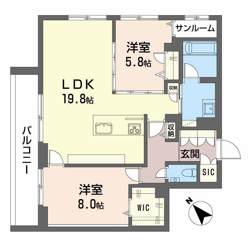 カルーレ金澤(2LDK/2階)の間取り写真