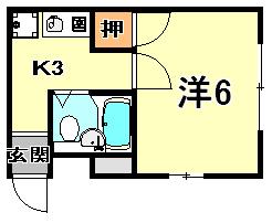 クォート北町(1K/2階)の間取り写真