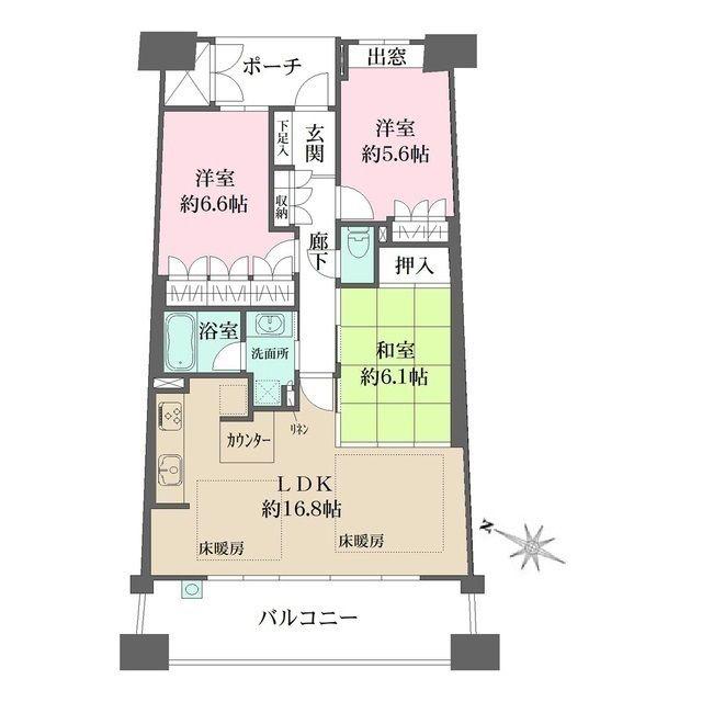 リーデンススクエア宝塚リバージュ(3LDK/6階)の間取り写真