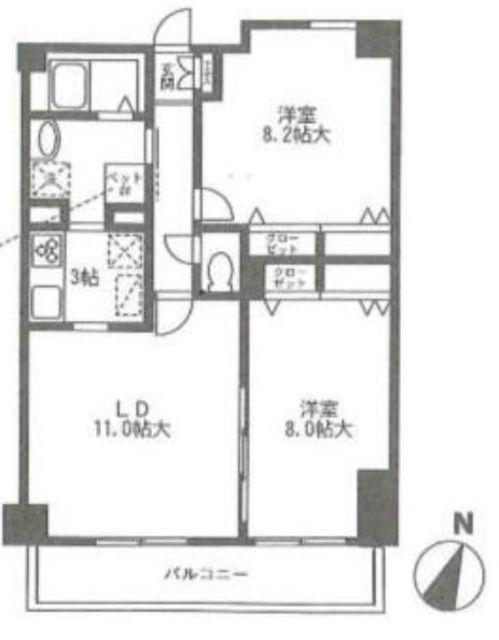 カーロヴィレッタカサイ(2LDK/4階)の間取り写真
