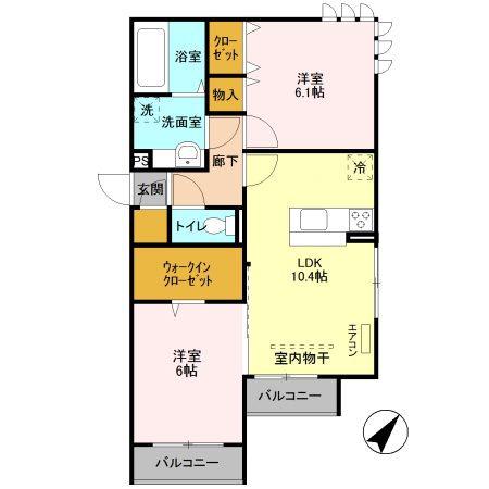 BIENESTAR(2LDK/2階)の間取り写真