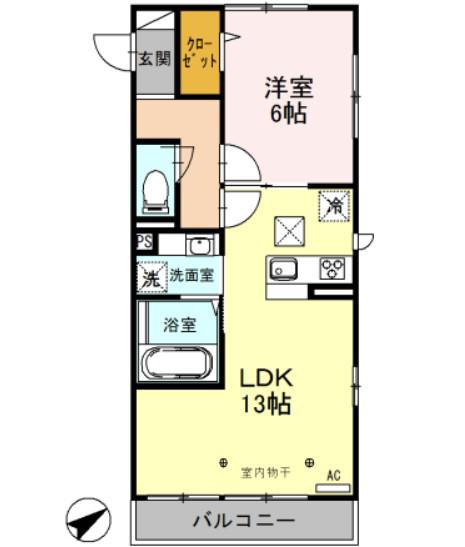 ラ・フォンテII(1LDK/2階)の間取り写真