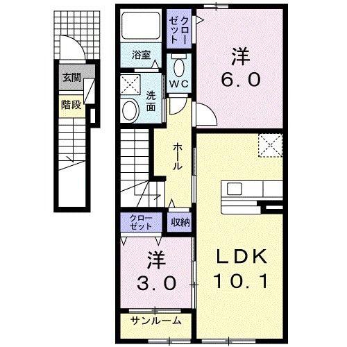 ディア コート(2LDK/2階)の間取り写真