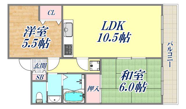 デュオ苦楽園(2LDK/2階)の間取り写真