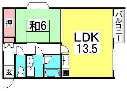 井口台FLATS(1LDK/2階)の間取り写真