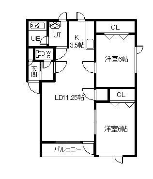 コーポ昴II(2LDK/3階)の間取り写真