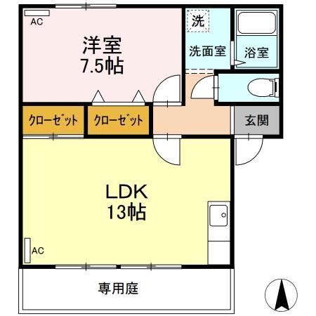 ベルジュールA(1LDK/1階)の間取り写真