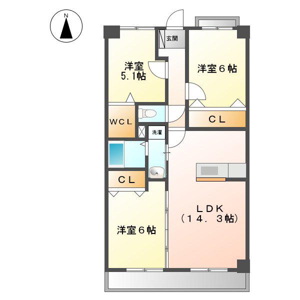 グランシャリオ南(3LDK/6階)の間取り写真