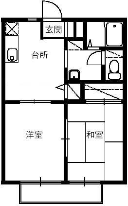 フォレスタ八木田 B(2K/1階)の間取り写真