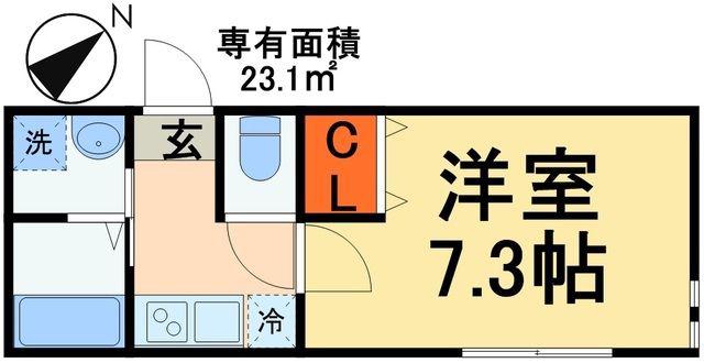 フェリオ新検見川(1K/2階)の間取り写真