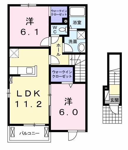 エテルノ グラース 2LDK(2LDK/2階)の間取り写真