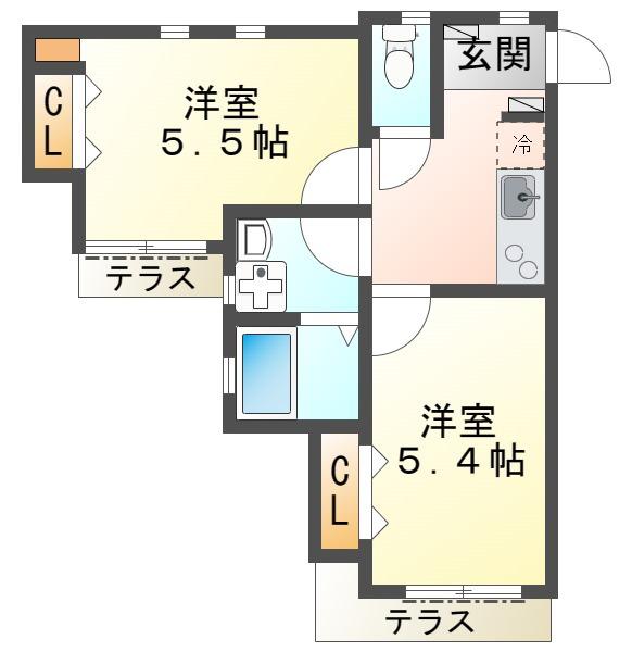 CIS滝山町(2K/1階)の間取り写真