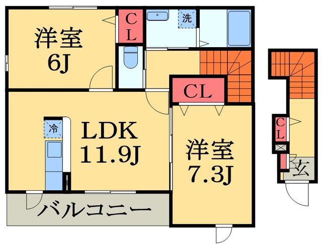 カーサグラード(2LDK/2階)の間取り写真