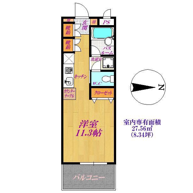 カーサプリマベーラ(ワンルーム/2階)の間取り写真