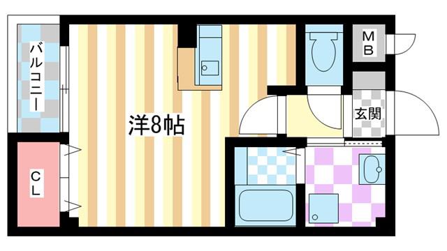 パレット法蓮(1K/1階)の間取り写真