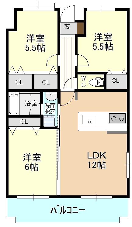 ドリームタウン三和 A棟(3LDK/4階)の間取り写真