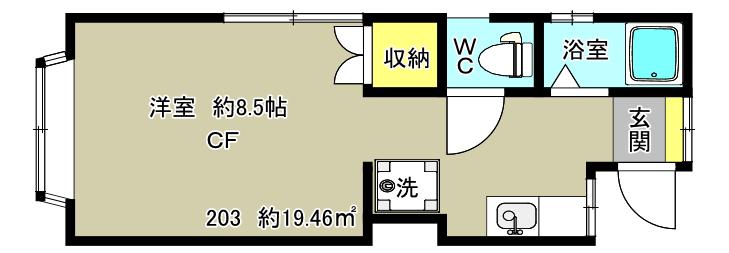 ウィスタリアDC(ワンルーム/2階)の間取り写真