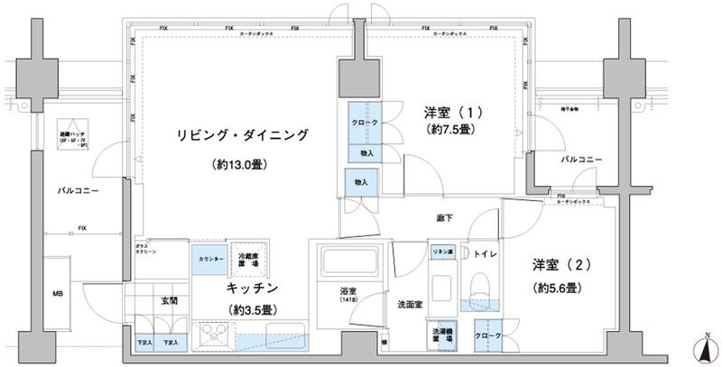 ガーデニエール砧レジデンス(2LDK/7階)の間取り写真