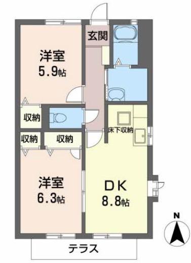グレイスコートB(2LDK/1階)の間取り写真