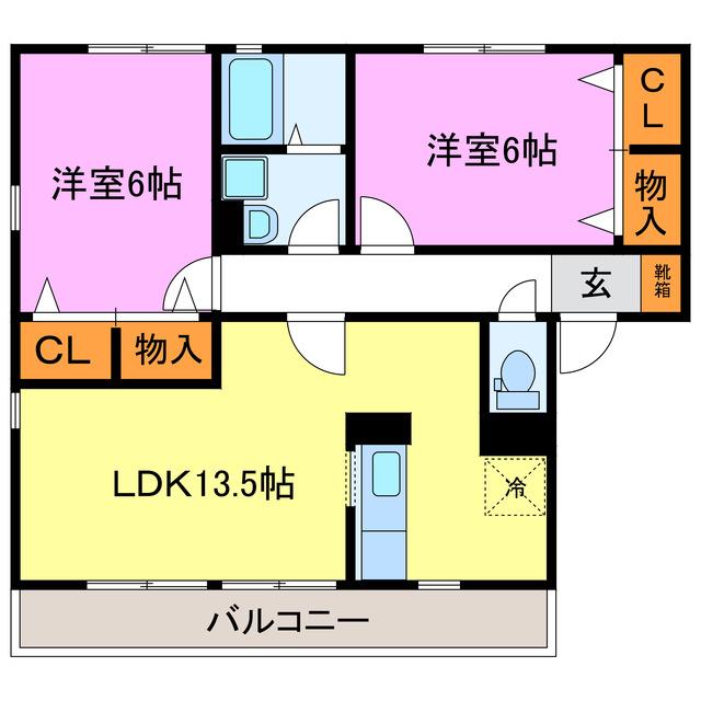 ドリームスクエア(2LDK/2階)の間取り写真