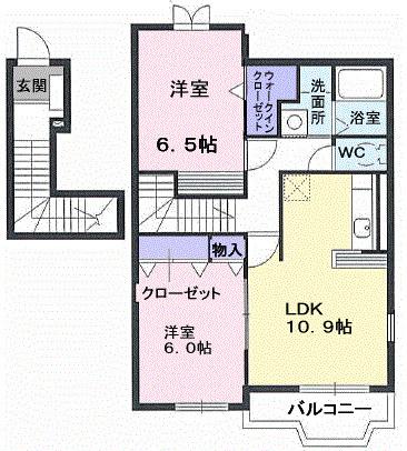 あいの風とやま鉄道 西高岡駅 徒歩14分 2階建 築21年(2LDK/2階)の間取り写真