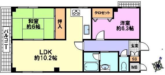 エミネンス国香(2LDK/3階)の間取り写真