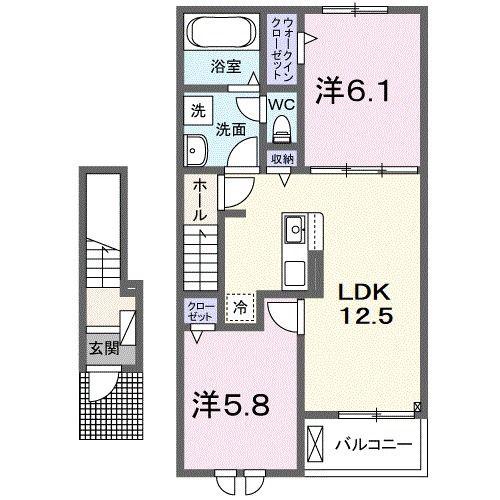 近鉄大阪線 耳成駅 徒歩17分 2階建 築3年(2LDK/2階)の間取り写真