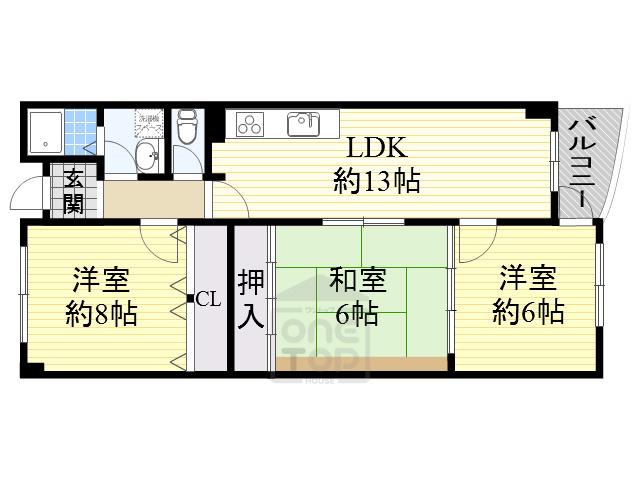 ウイングビュー鮎川(3LDK/3階)の間取り写真