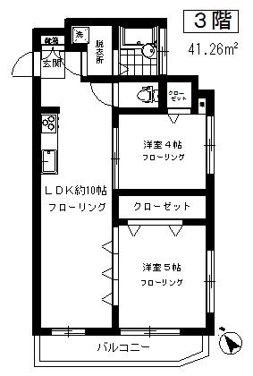 ニューハイム中目黒(2LDK/3階)の間取り写真