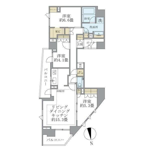 クリオ市谷薬王寺(3LDK/11階)の間取り写真