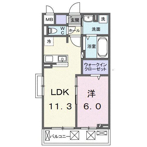 中妻アパート(1LDK/2階)の間取り写真