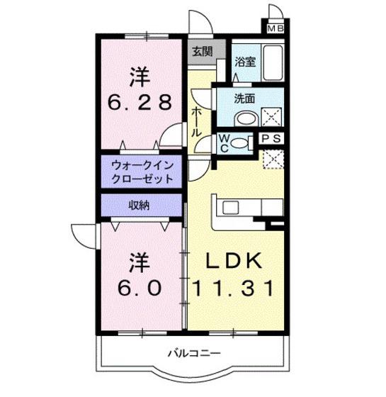 ルート22(2LDK/3階)の間取り写真