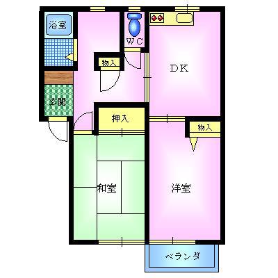 青葉ハウス(2DK/1階)の間取り写真