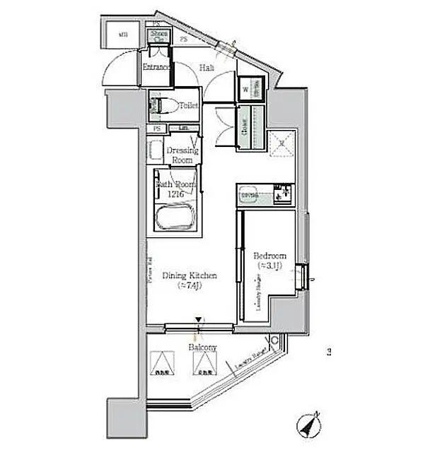 ONE ROOF RESIDENCE KIBA イースト(1DK/5階)の間取り写真
