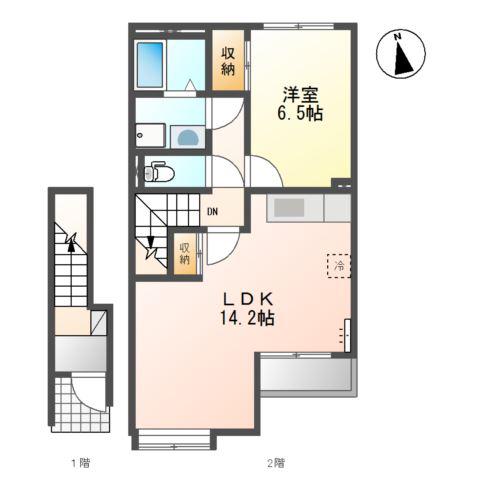 プラムガーデン弐番館(1LDK/2階)の間取り写真